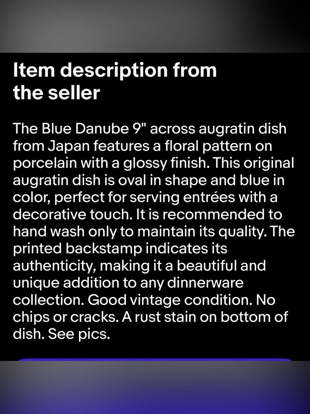 Vintage Blue Danube Porcelain Au Gratin Serving Bowl - Classic Tableware